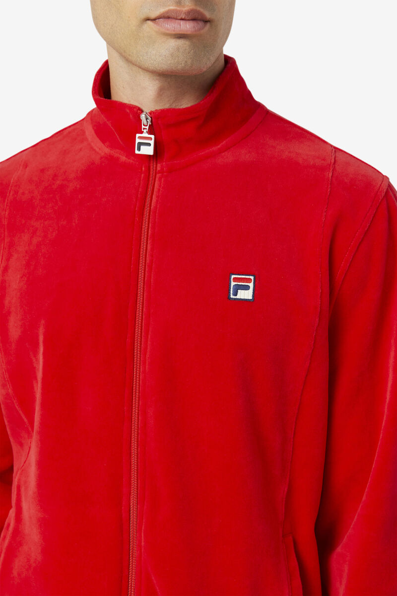 Red Men's Fila O-fit Velour Jacket Tracksuits | 9Vvux4ONUkn