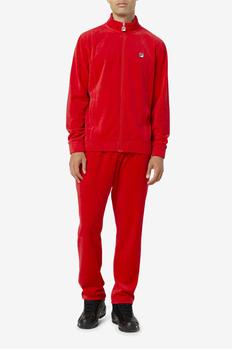 Red Men's Fila O-fit Velour Pant Tracksuits | Ucw9R1MVyqL