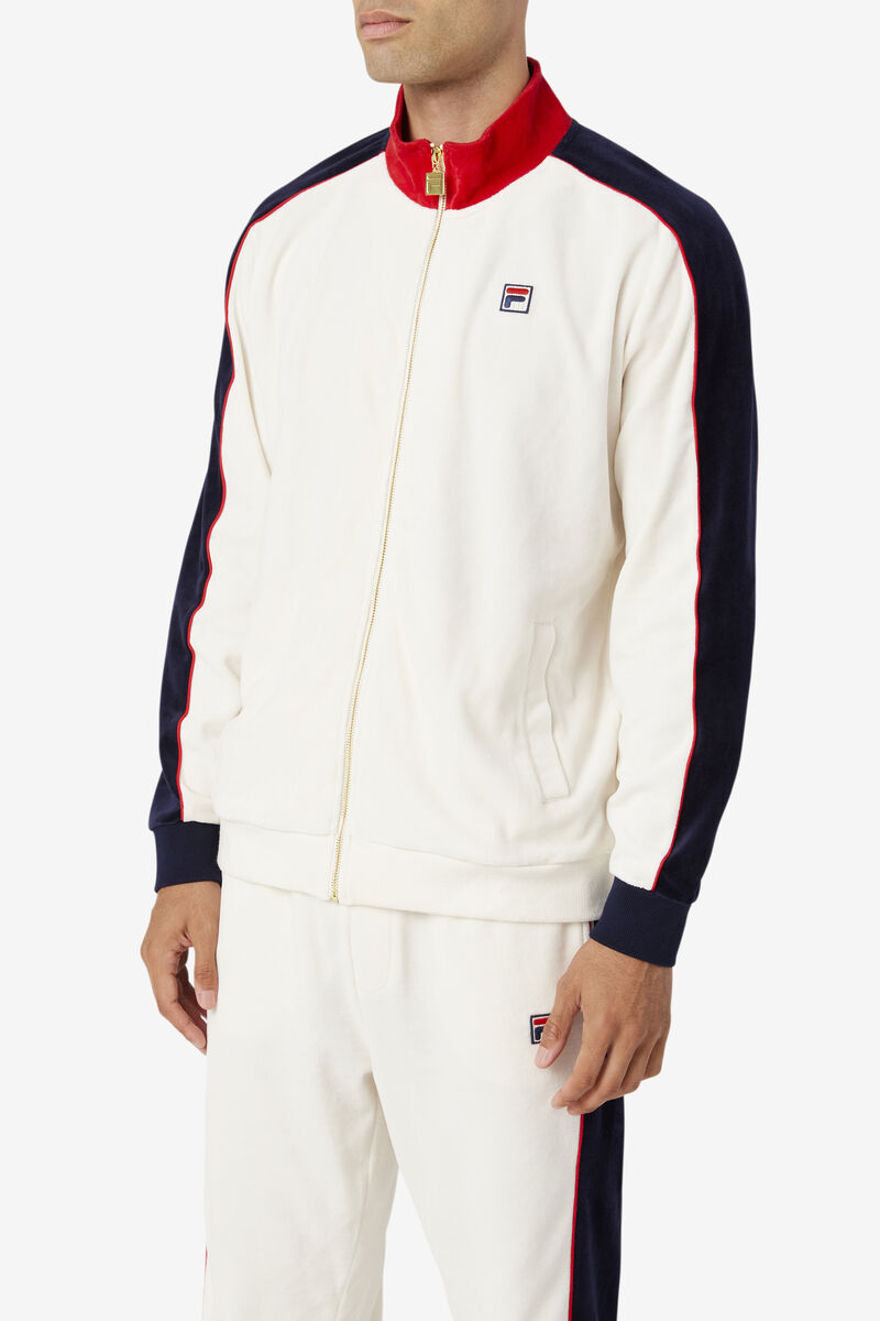 Red / Navy Men's Fila Cima Velour Jacket Tracksuits | tlOWJ37t3BT