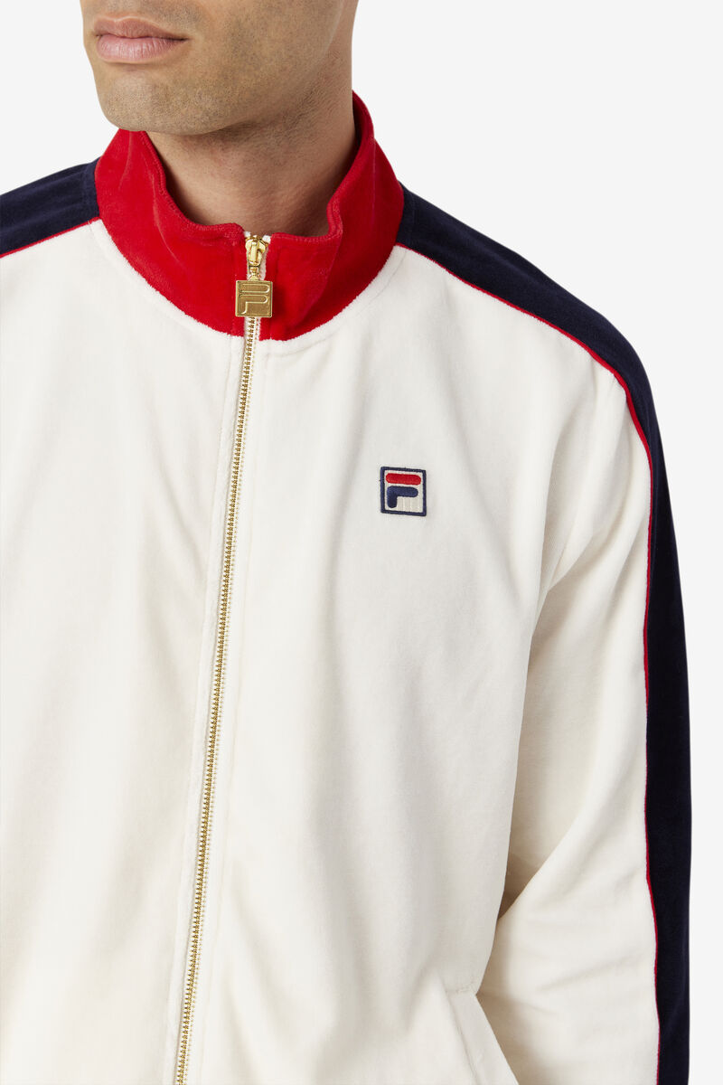 Red / Navy Men's Fila Cima Velour Jacket Tracksuits | tlOWJ37t3BT