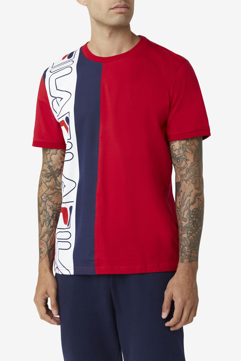 Red / Navy / White Men's Fila Dixon T Shirts | bjqCphBIvxu