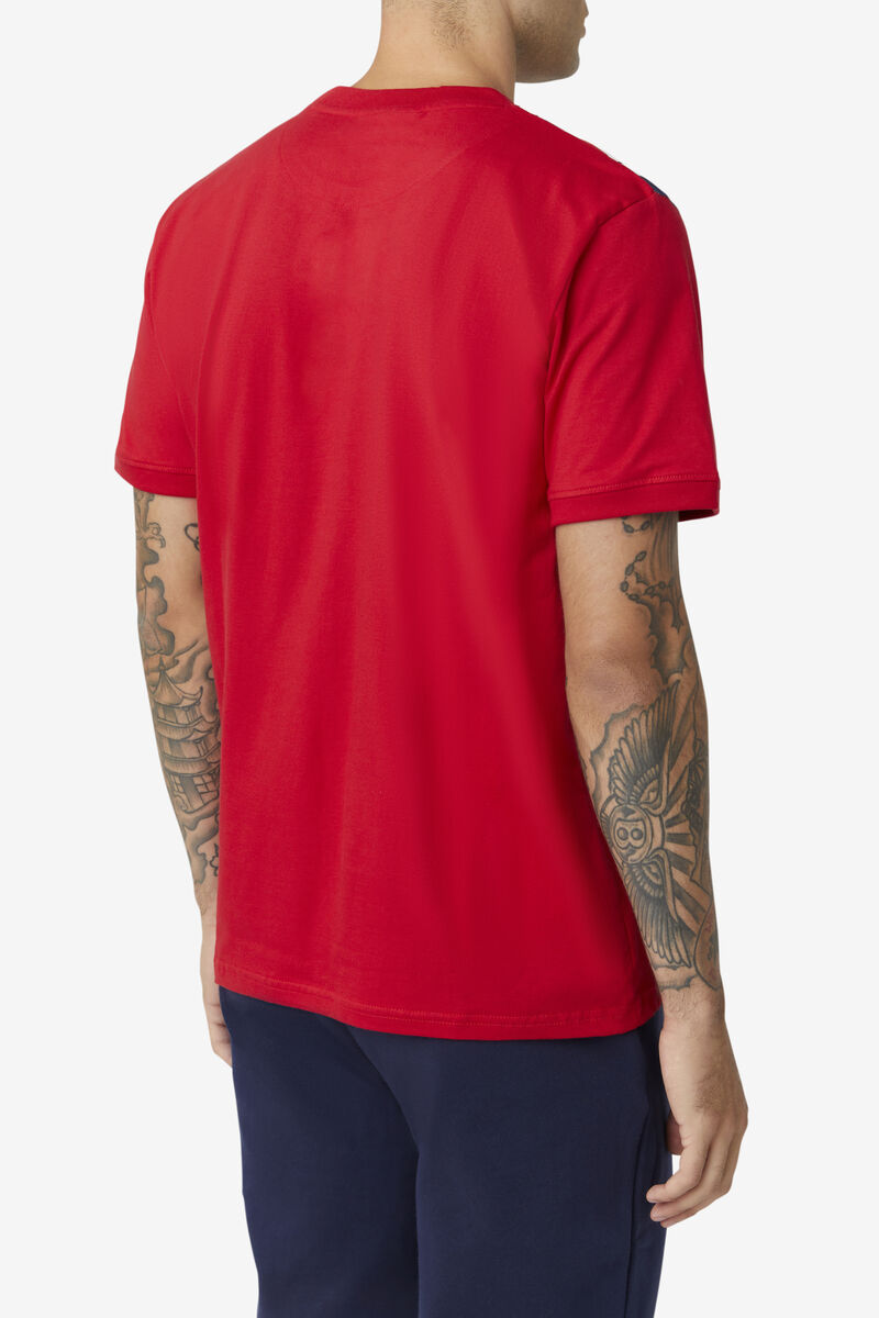 Red / Navy / White Men's Fila Dixon T Shirts | bjqCphBIvxu