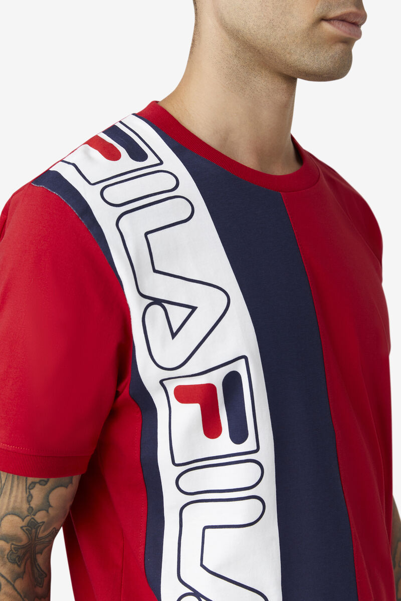 Red / Navy / White Men's Fila Dixon T Shirts | bjqCphBIvxu