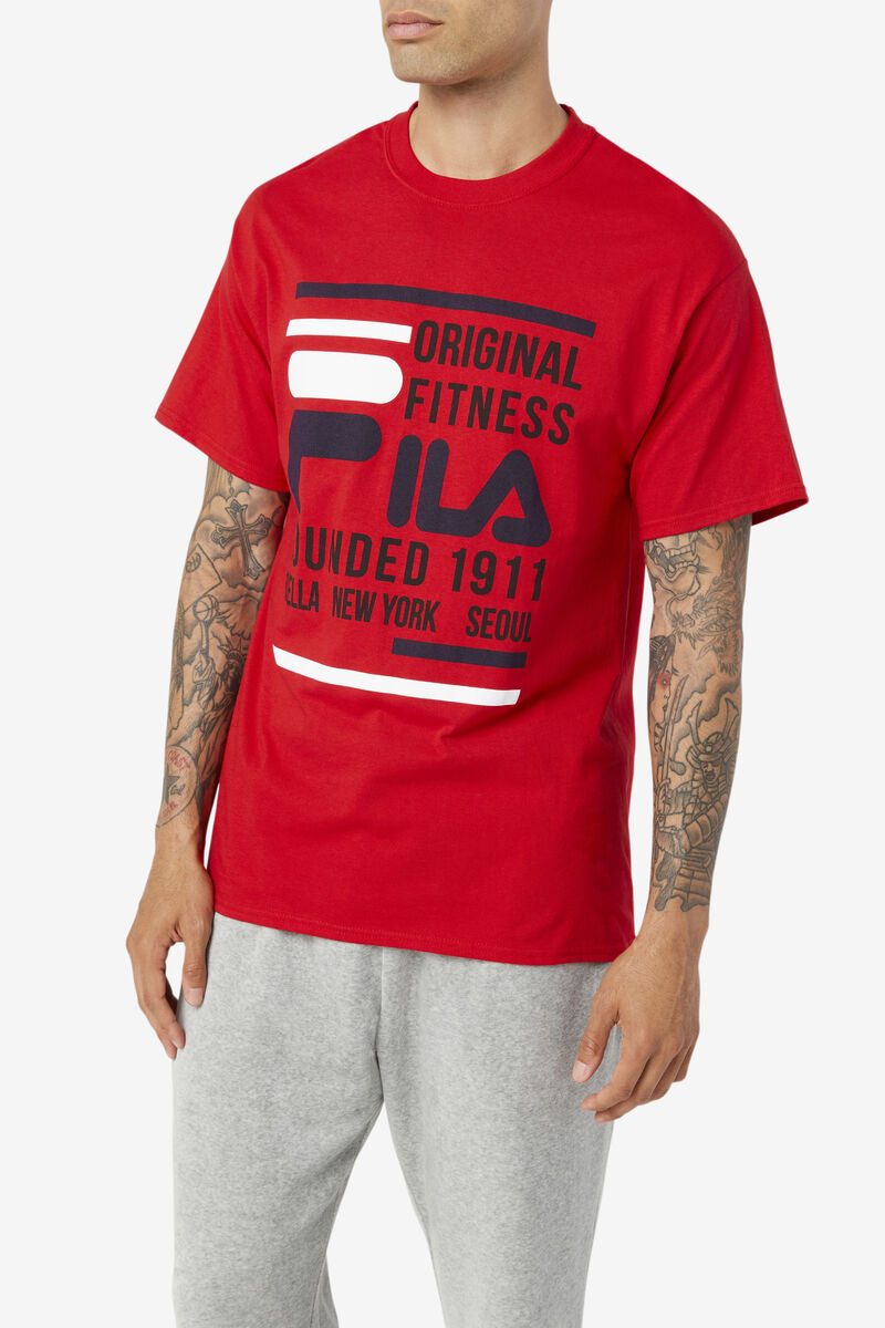 Red / Navy / White Men's Fila Original Fitness T Shirts | xBHN2or1hye