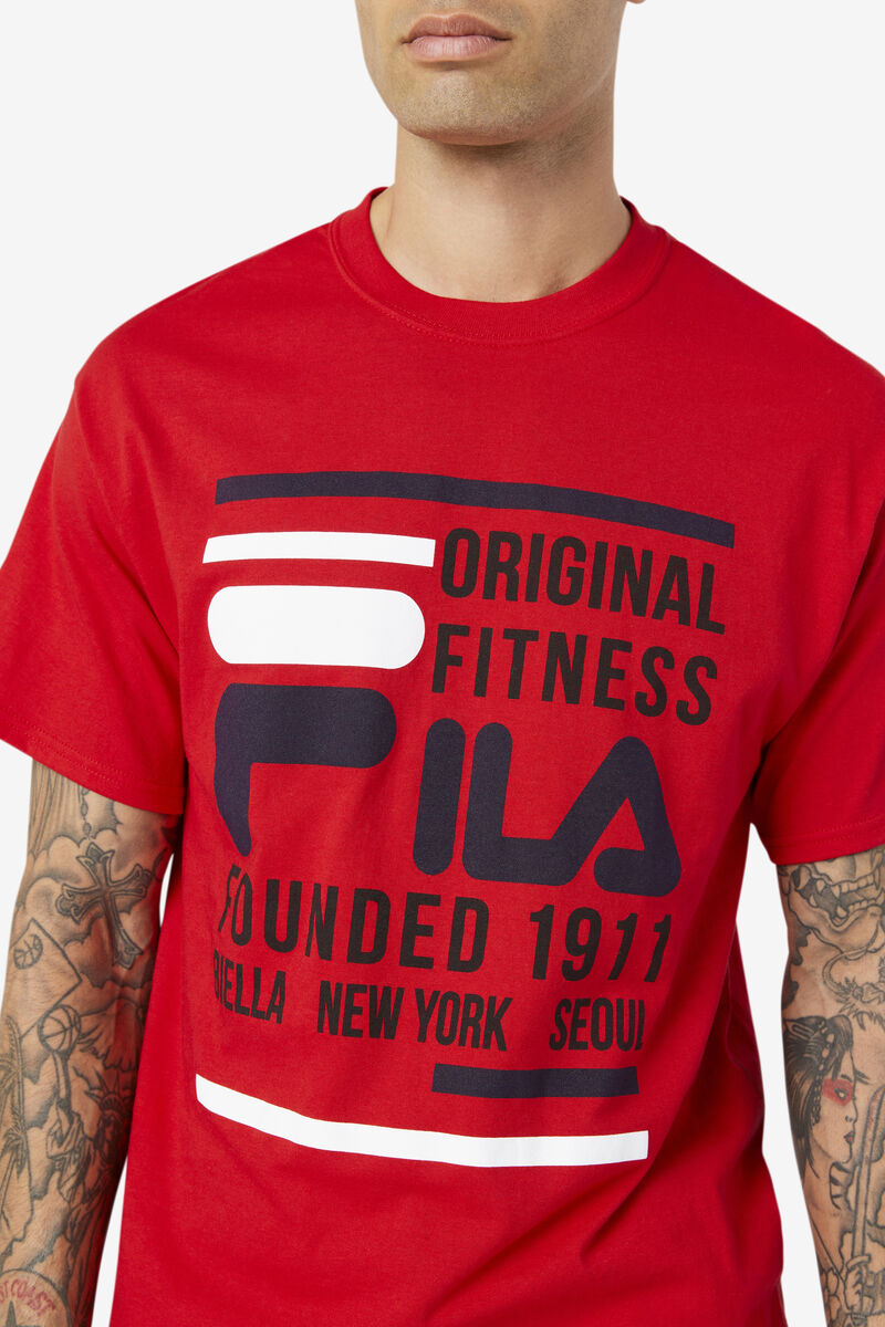 Red / Navy / White Men's Fila Original Fitness T Shirts | xBHN2or1hye