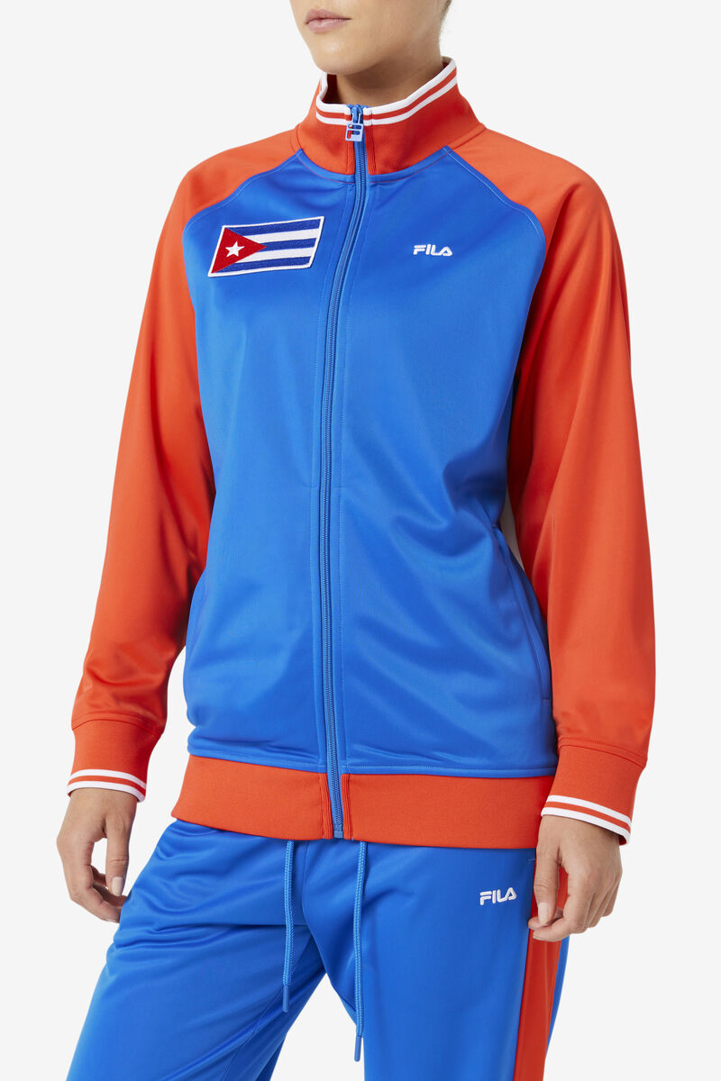 Red / White / Blue Men's Fila Cuba Track Jacket Outerwear | bops4ibX2PE