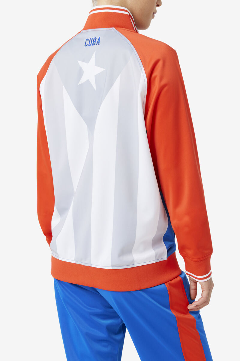 Red / White / Blue Men's Fila Cuba Track Jacket Tracksuits | kNsEQnSPPhY