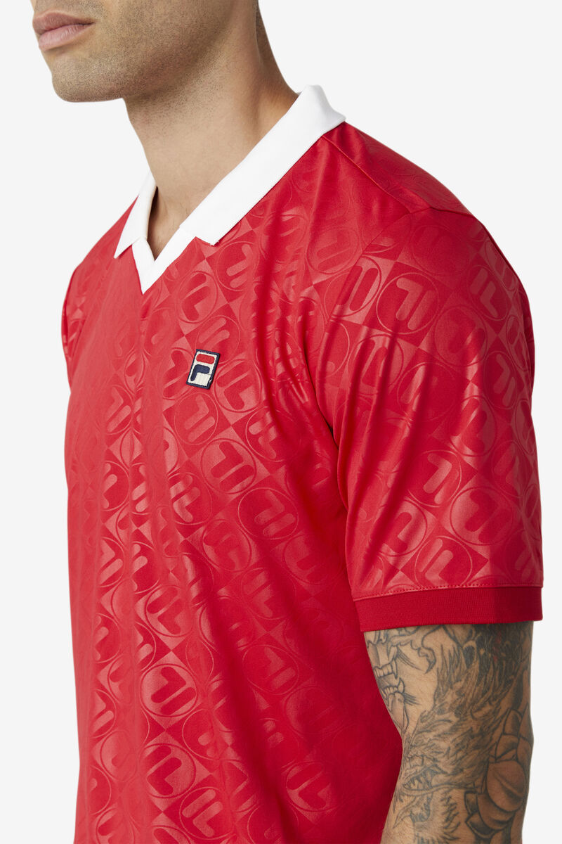 Red / White Men's Fila Paxton Johnny Collar Polo Polos | 6Ph8JICq2bS