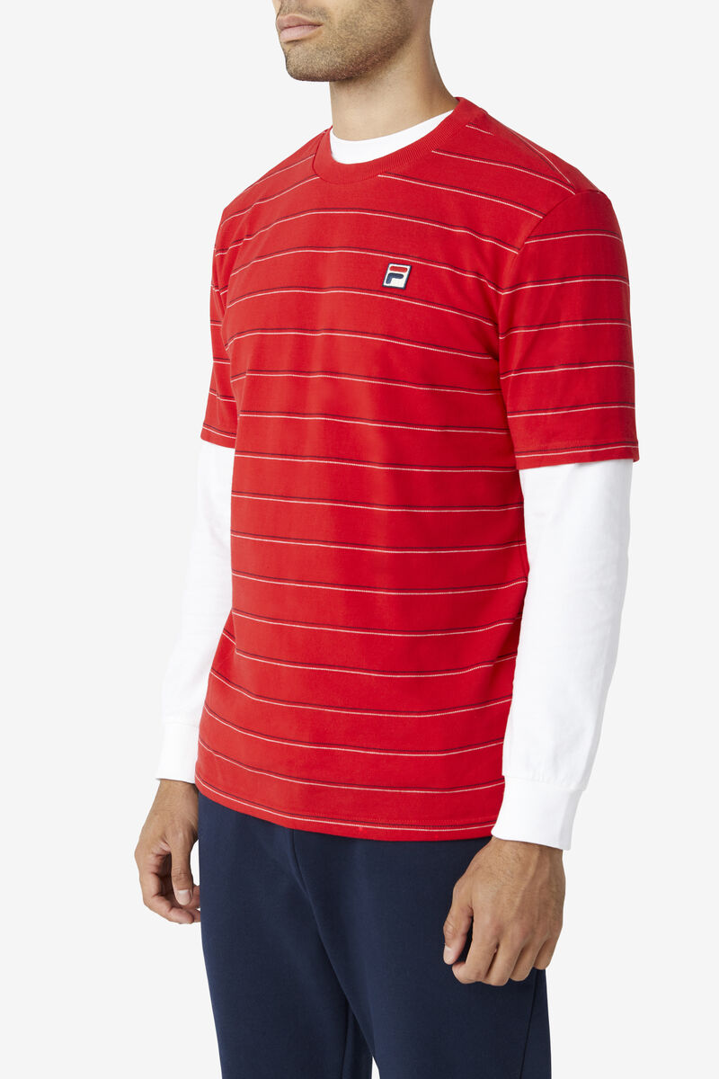 Red / White / Navy Men's Fila Leon T Shirts | tsErNPZr1jv