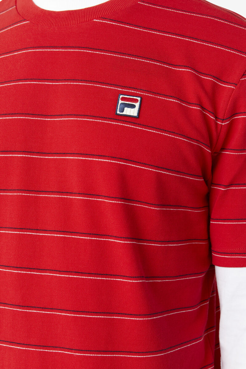 Red / White / Navy Men's Fila Leon T Shirts | tsErNPZr1jv