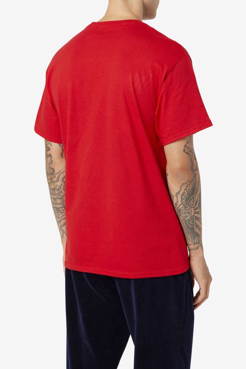 Red / White / Navy Men's Fila Stacked Shirt T Shirts | zvQ6EL2LNjf