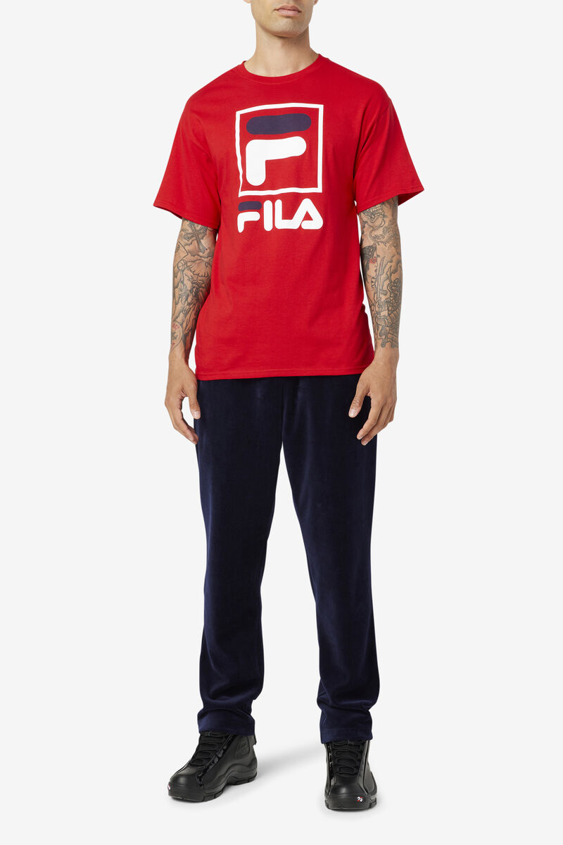 Red / White / Navy Men's Fila Stacked Shirt T Shirts | zvQ6EL2LNjf