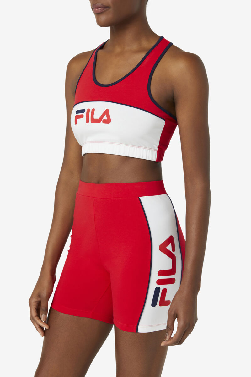 Red / White / Navy Women's Fila Poesia Bra Top Shorts | Qfl4LJaZu4u