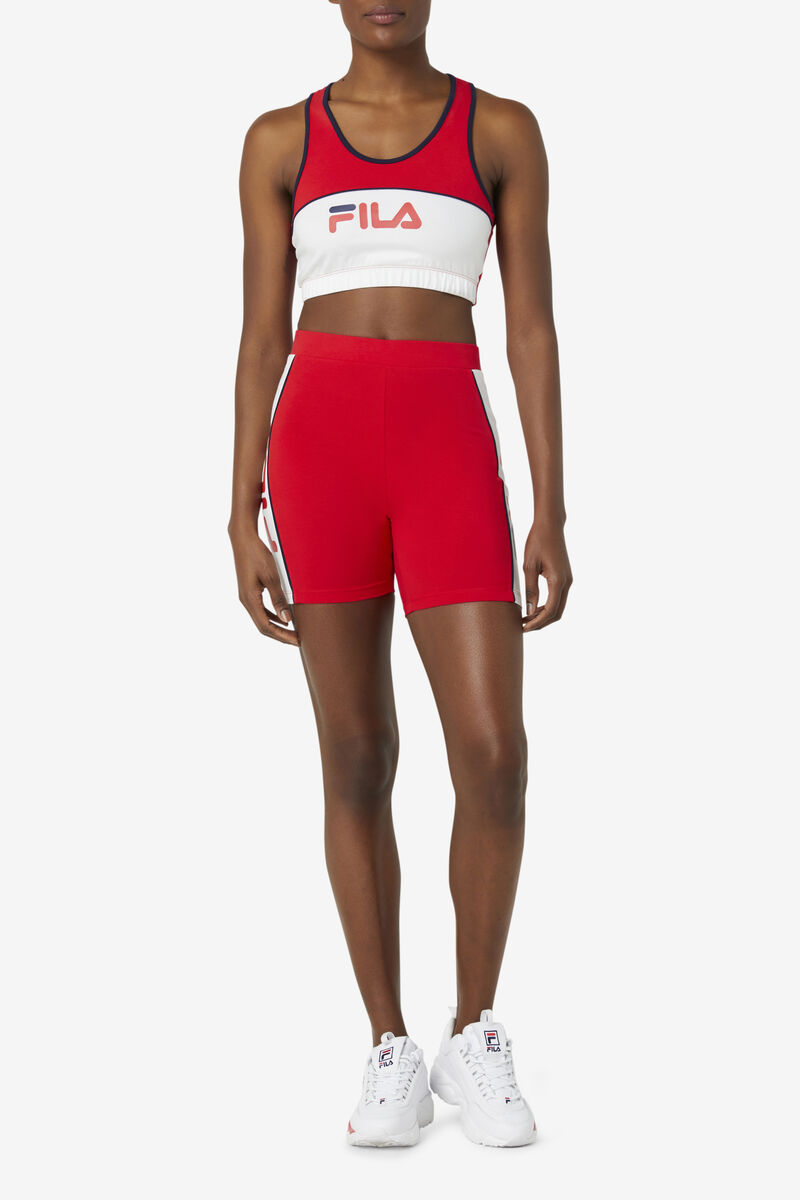 Red / White / Navy Women's Fila Poesia Bra Top Shorts | Qfl4LJaZu4u