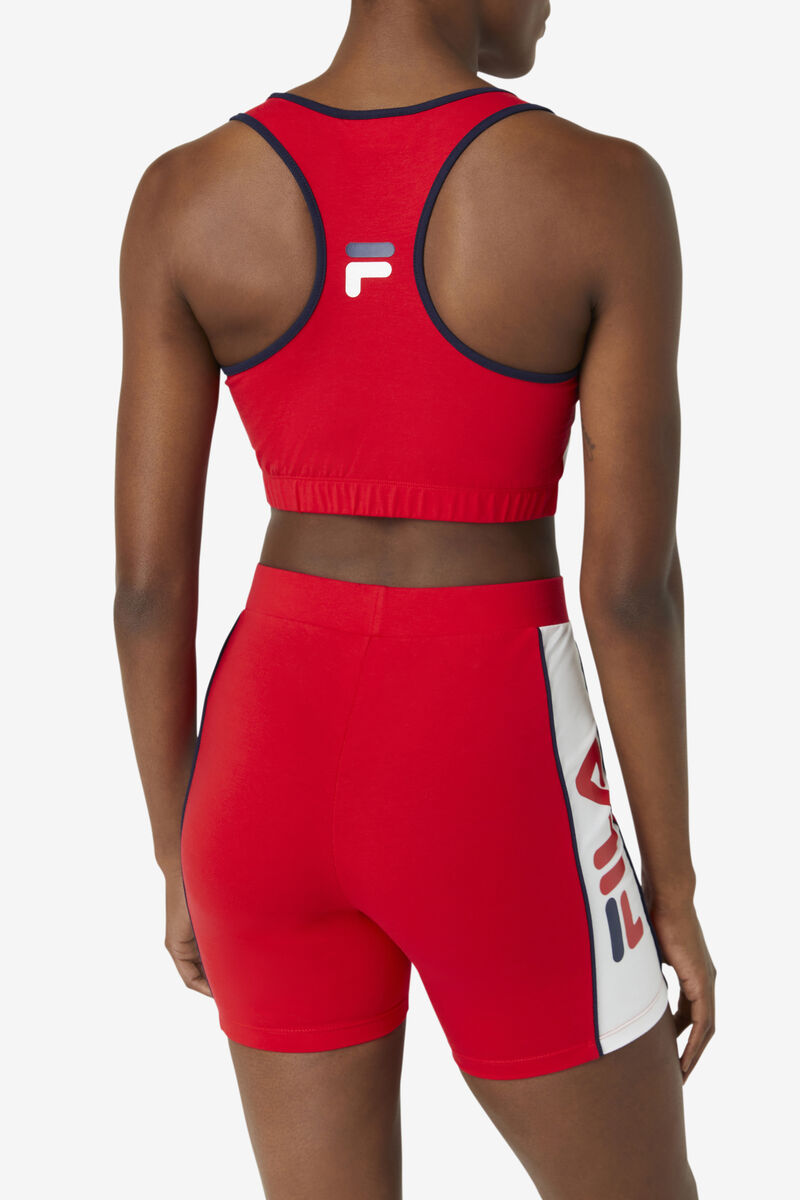 Red / White / Navy Women's Fila Poesia Bra Top Shorts | Qfl4LJaZu4u