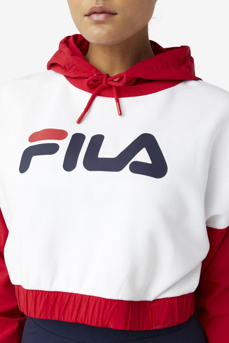 Red / White / Navy Women's Fila Saachi Hoodie Hoodies | 3VgVo8zNK4o