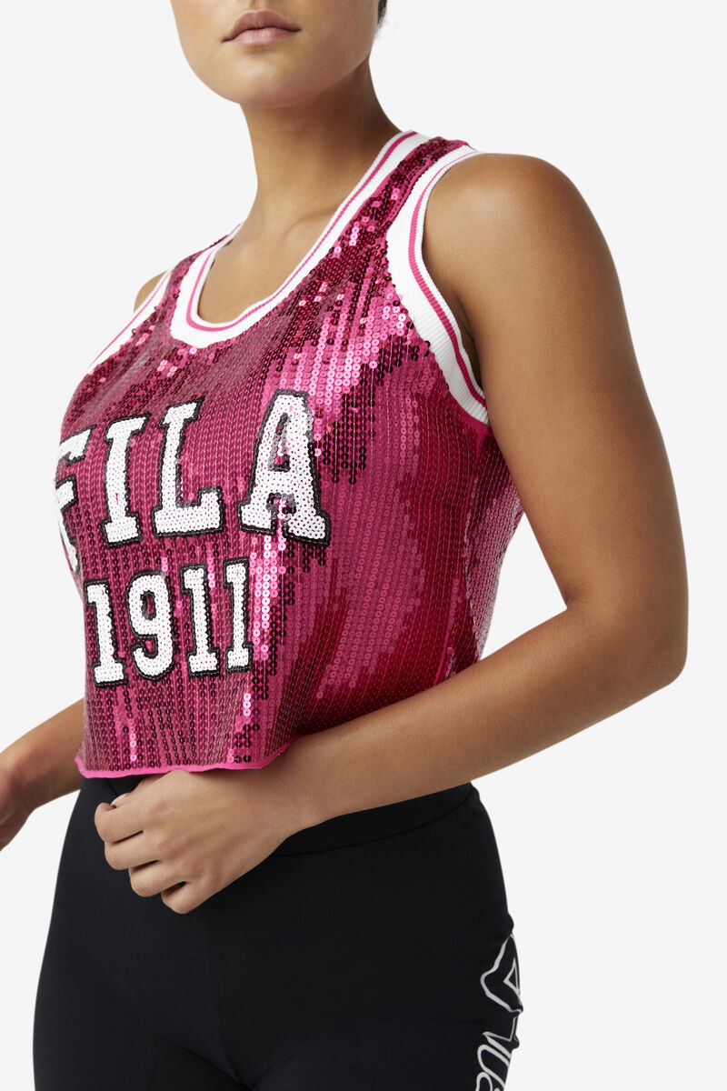 Red Women's Fila Kiki Glam Crop Jersey T Shirts | MV164RBLmBq