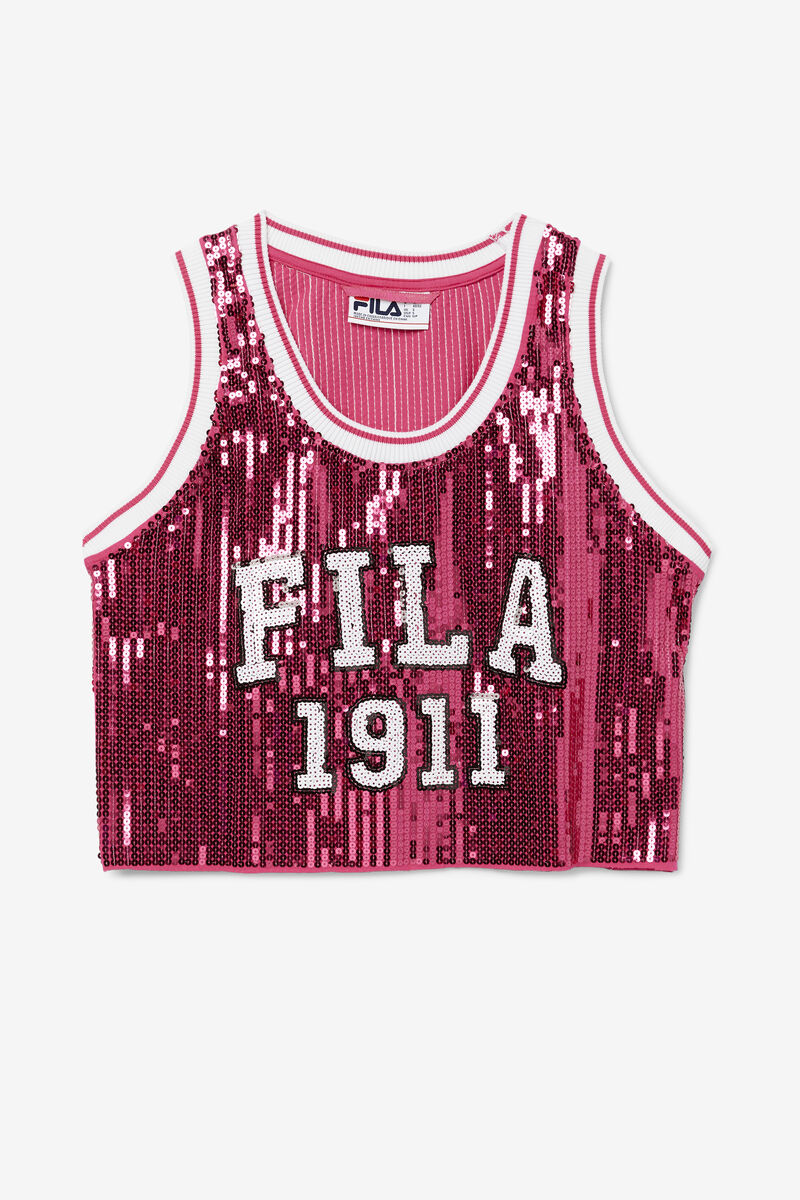 Red Women\'s Fila Kiki Glam Crop Jersey T Shirts | MV164RBLmBq