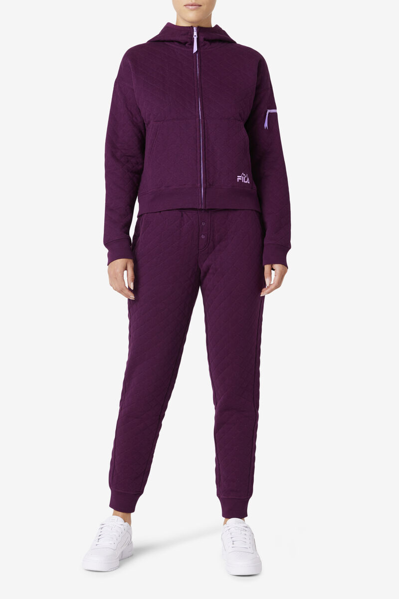 Rose Red Women's Fila Finley High Rise Quilted Jogger Tracksuits | aij9LZ5FjkT