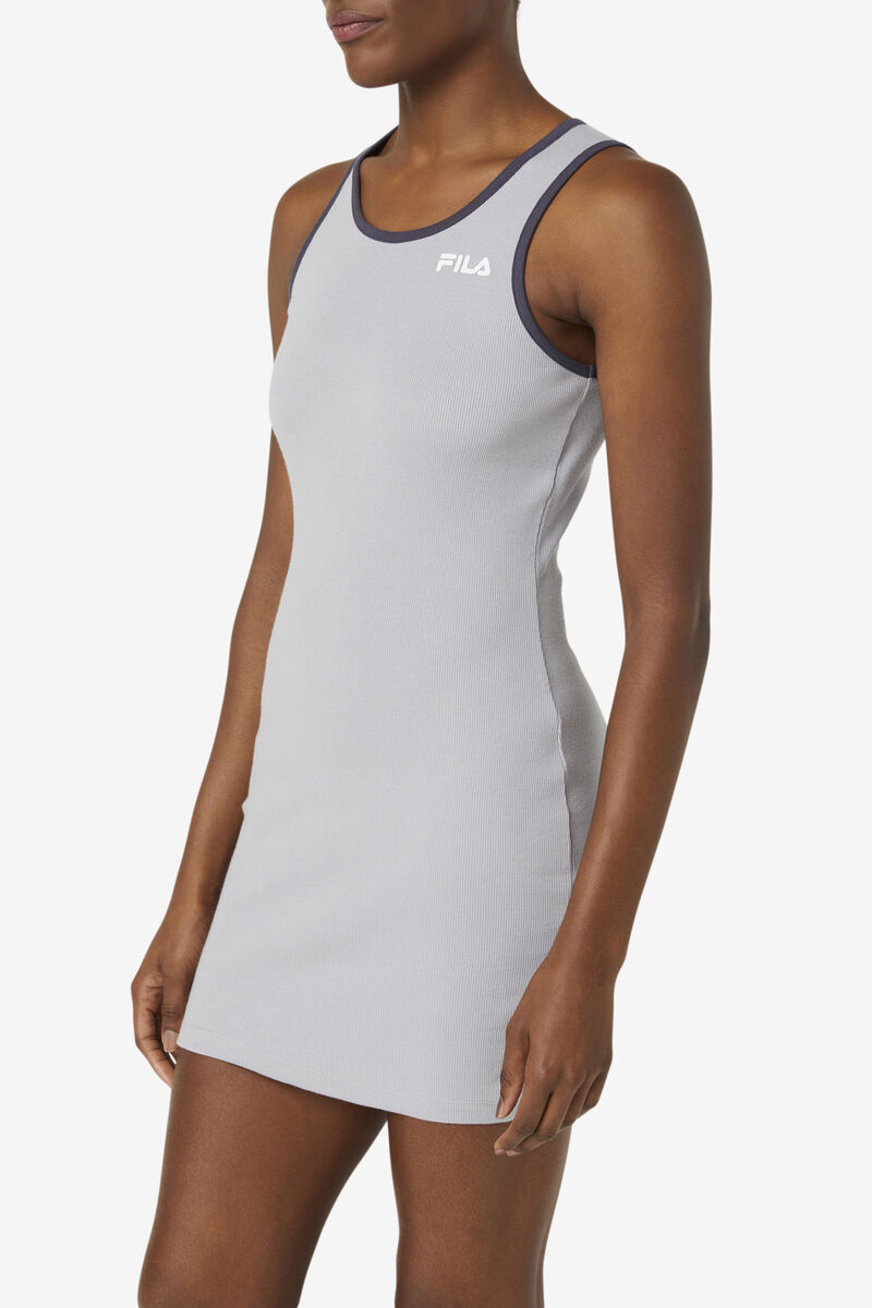 Silver / White Women's Fila Mattea Dress Dresses | arNTKeHni2G