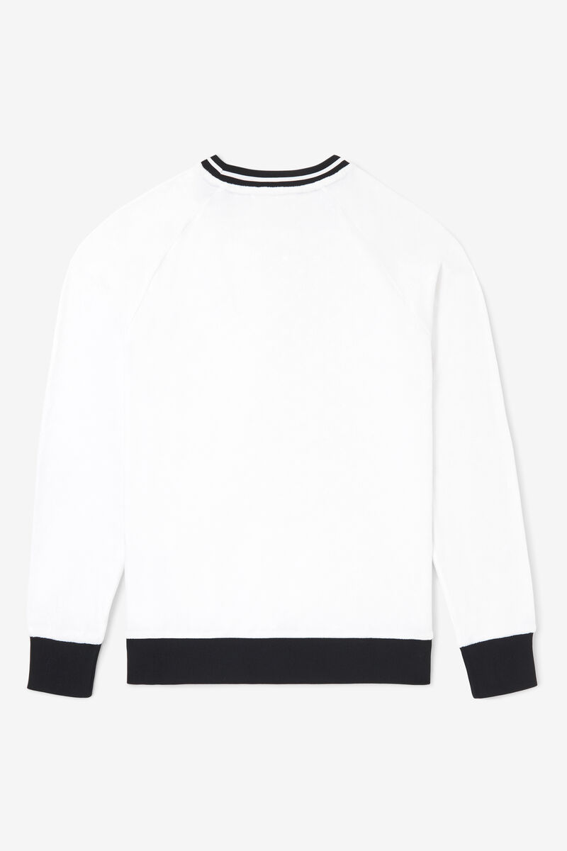 White / Black Men's Fila Cosmo Velour Crew Sweatshirts | rsBa3bdkzOQ