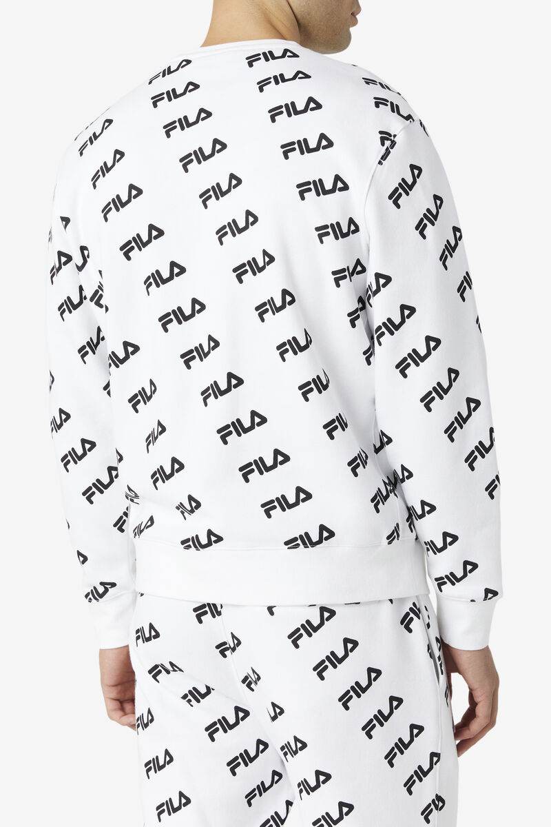 White / Black Men's Fila Diagonal Logo Crew Sweatshirts | PfmmfVzBFTf