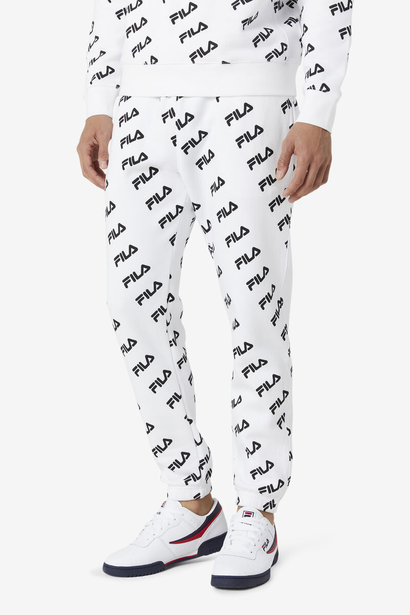 White / Black Men's Fila Diagonal Logo Jogger Pants | B7F5VtyWVGT