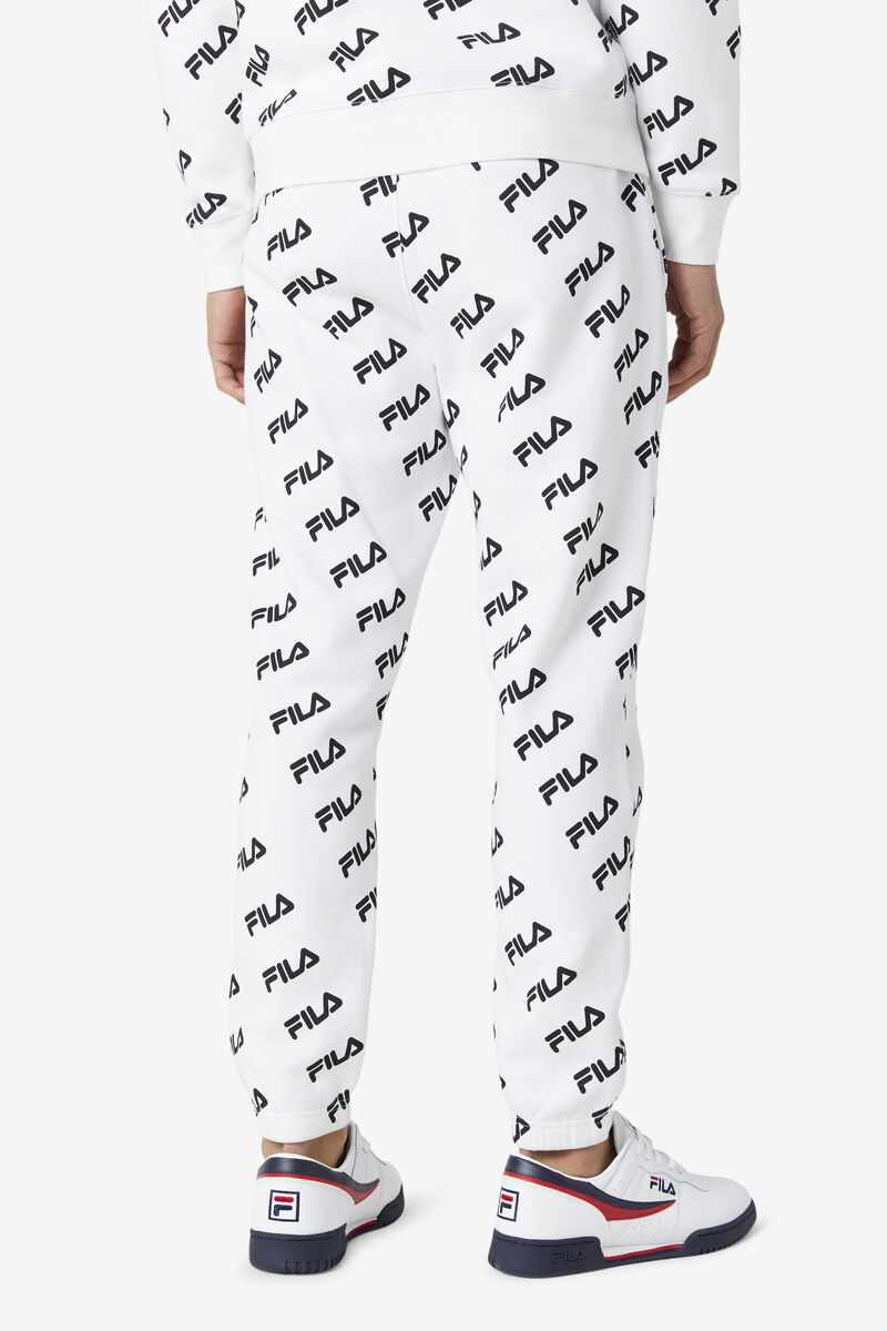 White / Black Men's Fila Diagonal Logo Jogger Pants | B7F5VtyWVGT