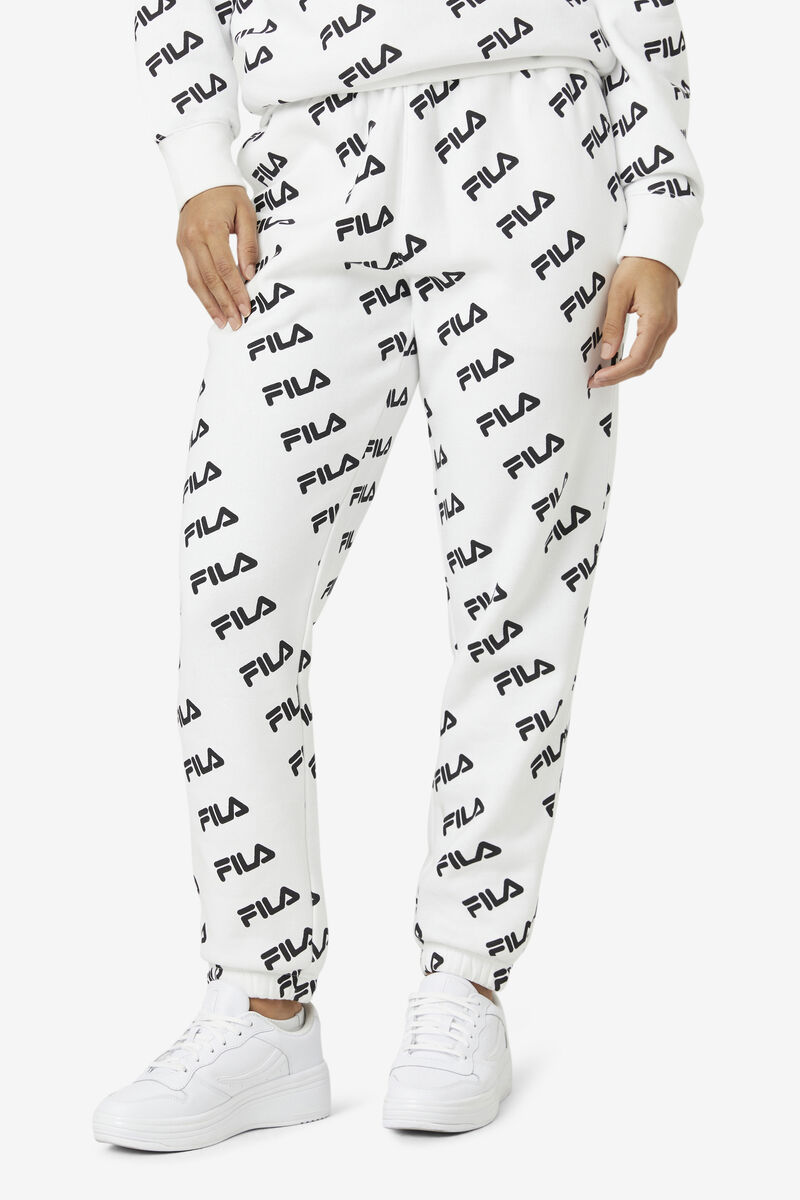 White / Black Men's Fila Diagonal Logo Jogger Pants | B7F5VtyWVGT