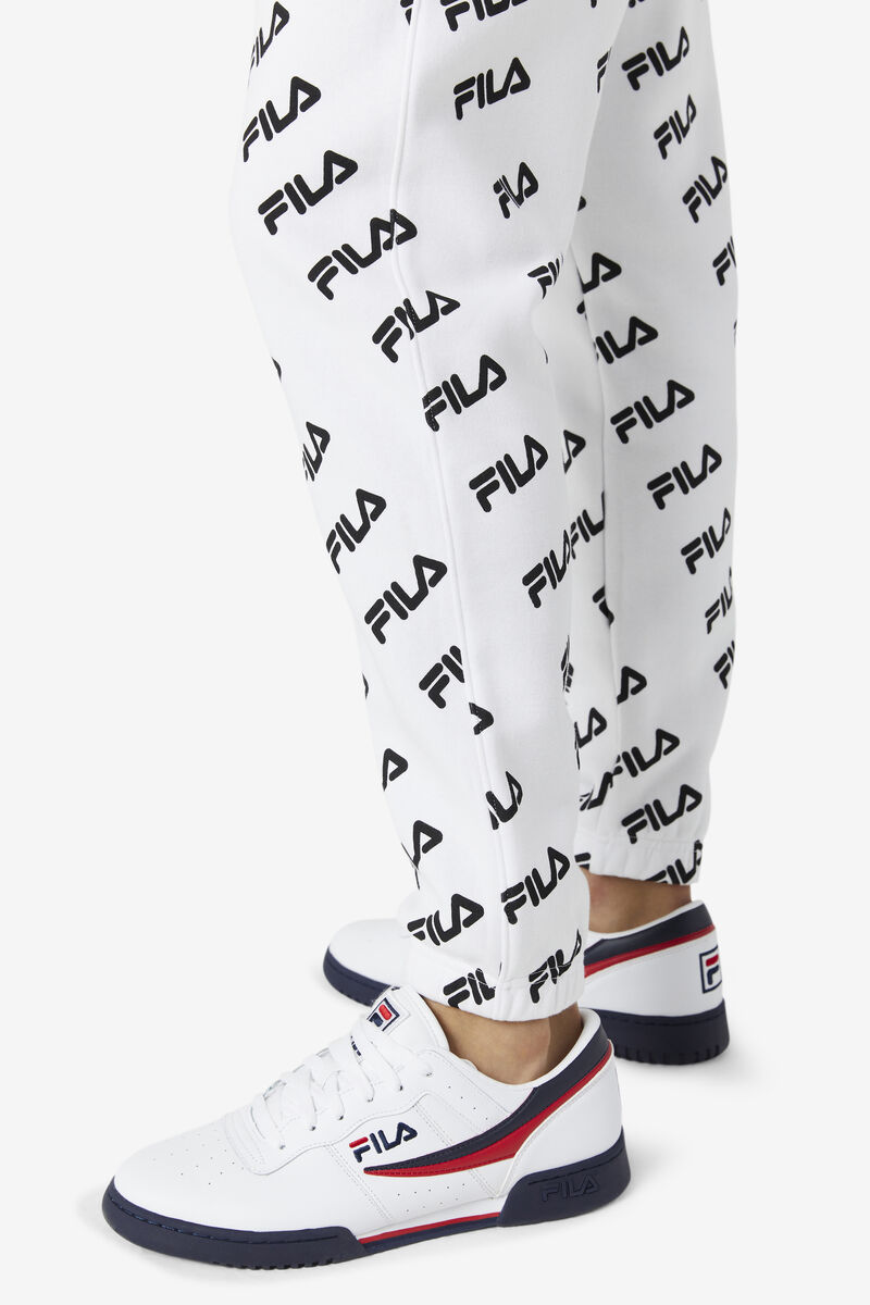 White / Black Men's Fila Diagonal Logo Jogger Pants | B7F5VtyWVGT