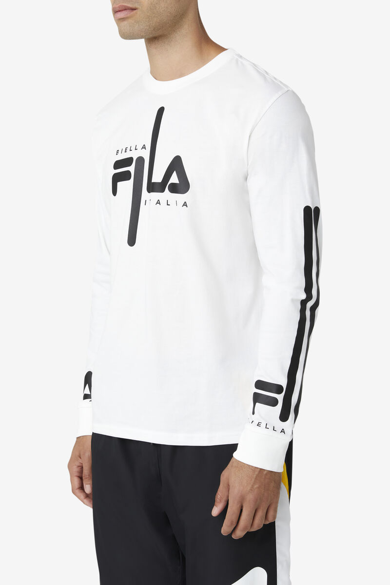 White / Black Men's Fila Martino Long Sleeve T Shirts | 2QsZjyEOki5