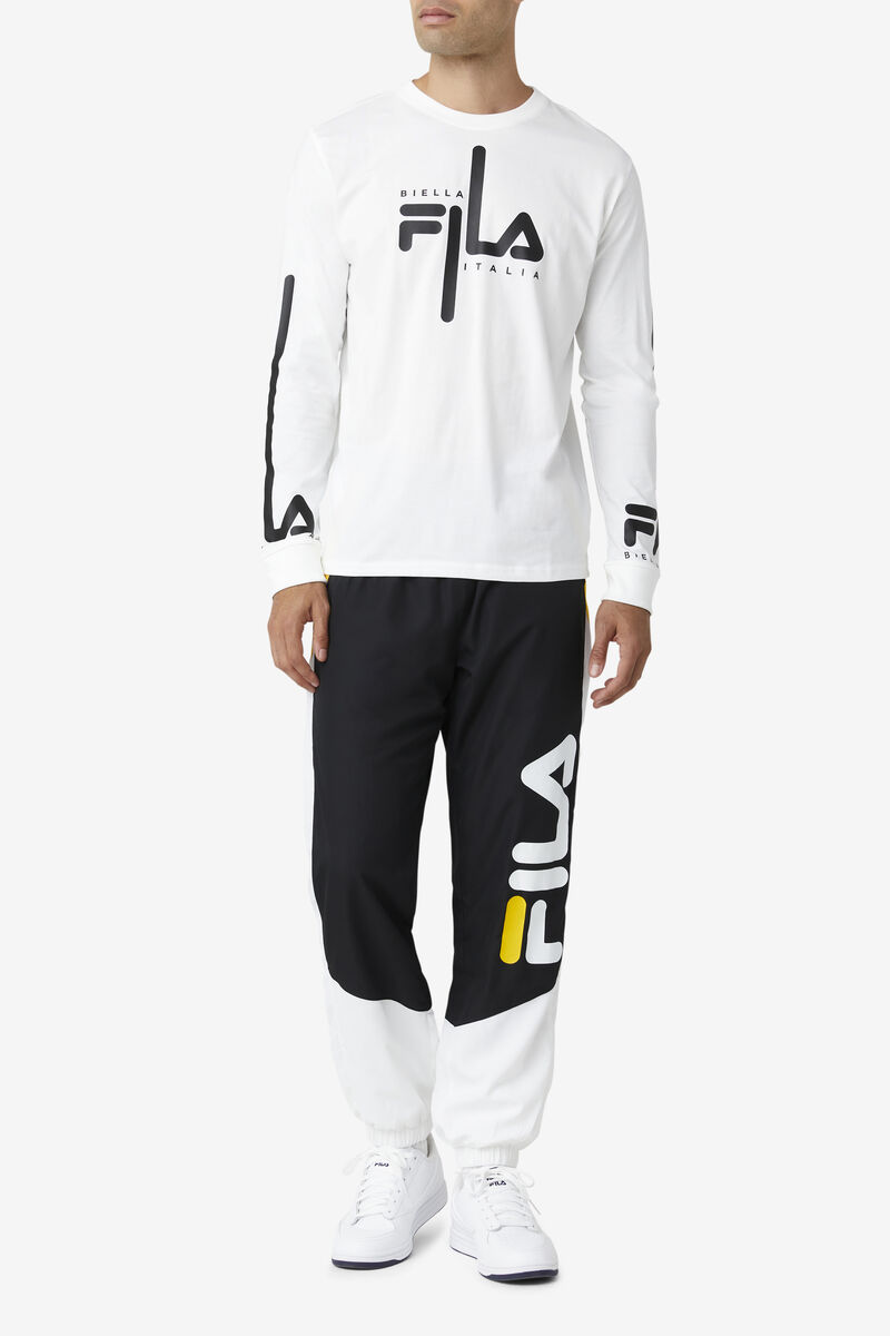 White / Black Men's Fila Martino Long Sleeve T Shirts | 2QsZjyEOki5