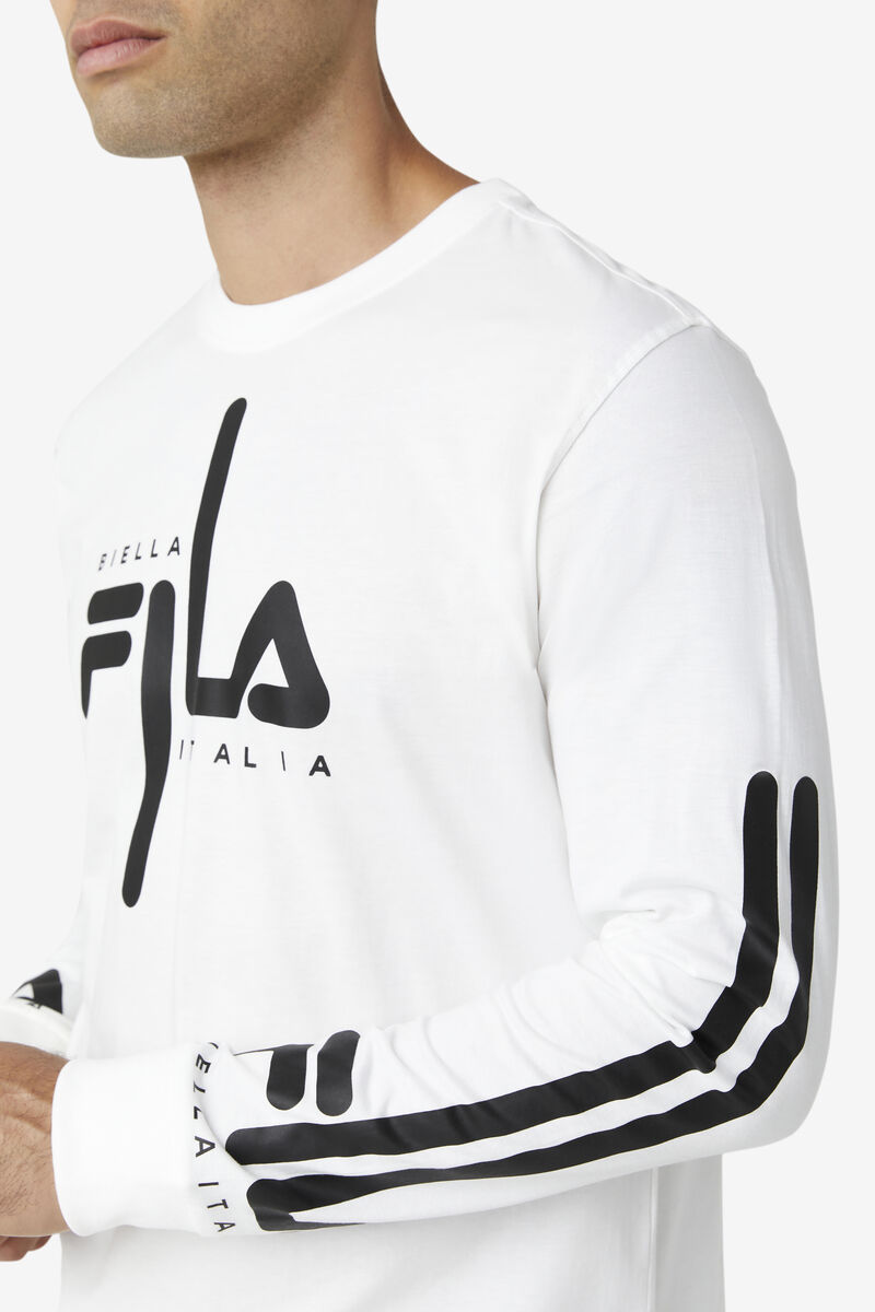 White / Black Men's Fila Martino Long Sleeve T Shirts | 2QsZjyEOki5