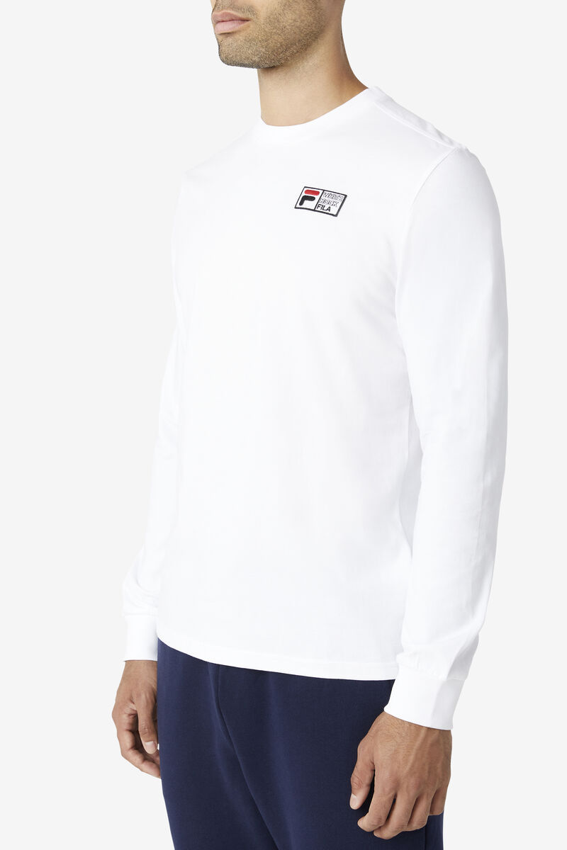 White / Black / Red Men's Fila Vesuvius Long Sleeve Shirt | rwGAJ5T3VYR