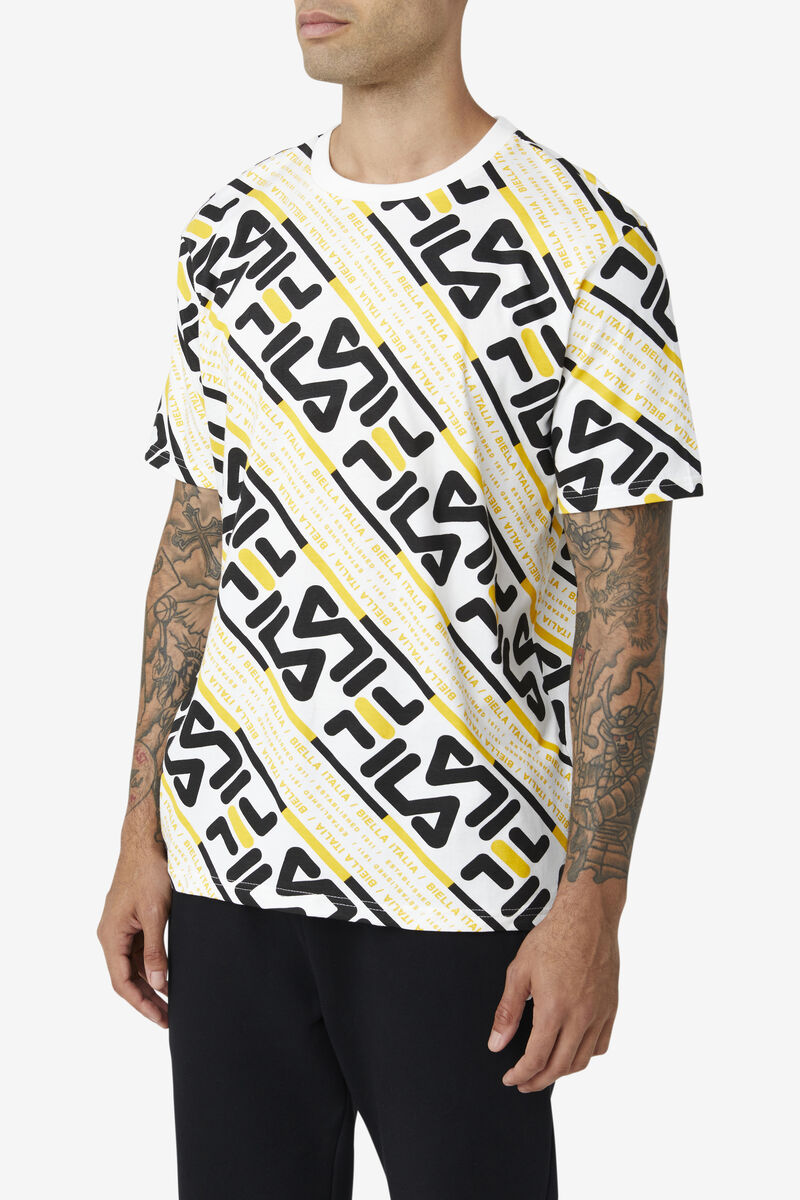 White / Black / Yellow Men's Fila Calvin T Shirts | DxMRf7HkSbc