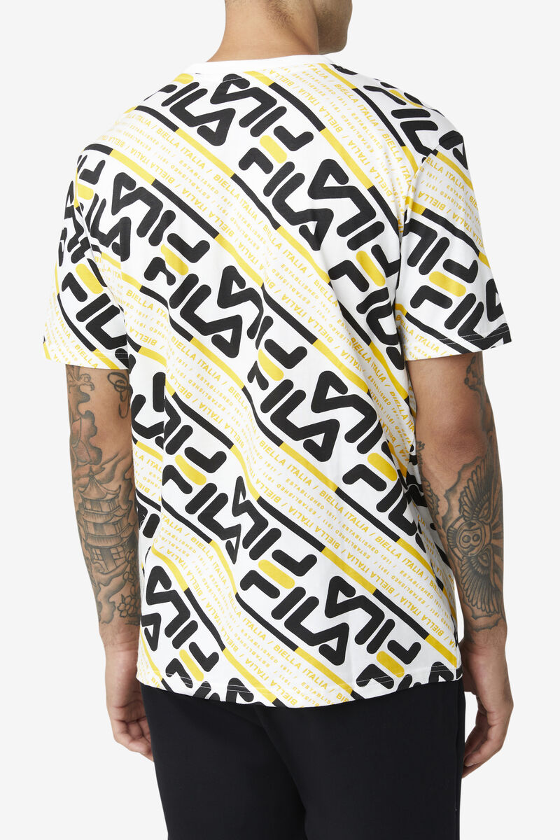 White / Black / Yellow Men's Fila Calvin T Shirts | DxMRf7HkSbc