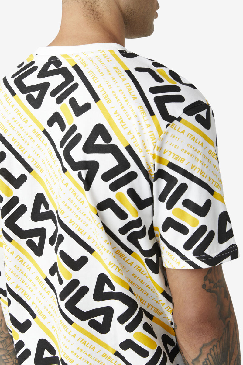 White / Black / Yellow Men's Fila Calvin T Shirts | DxMRf7HkSbc