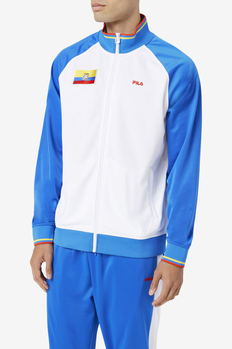 White / Blue / Red Men's Fila Ecuador Track Jacket Jackets | jzuoPAbww87