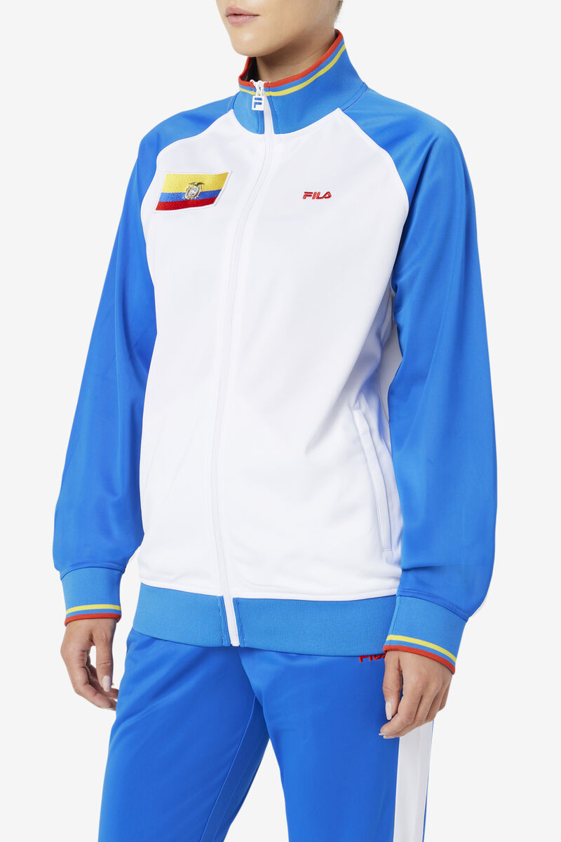 White / Blue / Red Men's Fila Ecuador Track Jacket Jackets | jzuoPAbww87