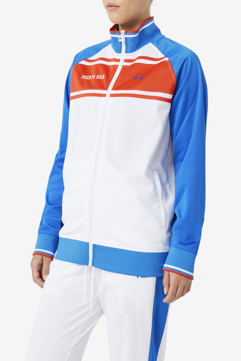 White / Blue / Red Women's Fila Puerto Rico Track Jacket Jackets | XylbZ6occEn