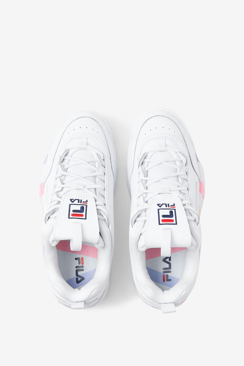 White / Blue Women's Fila Disruptor 2 Stripe Midsole Platform Shoes | YWHyxgMqc7J