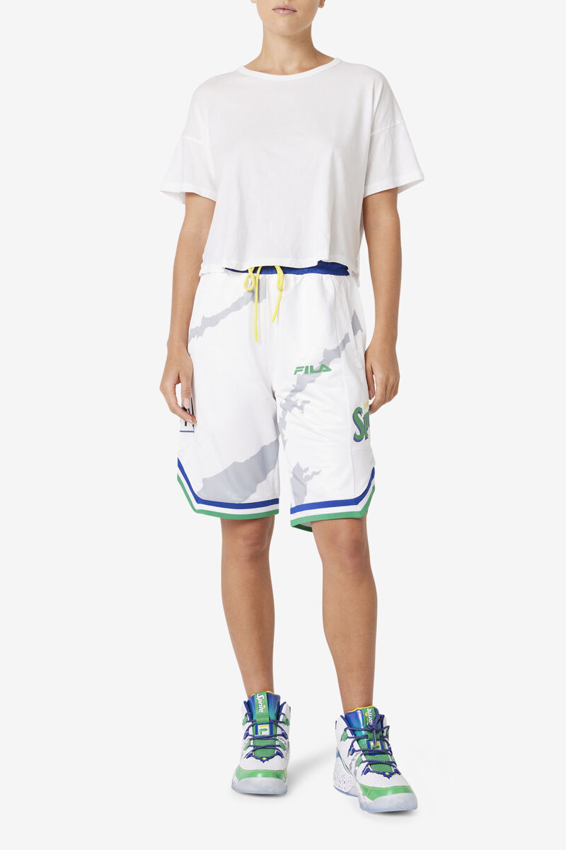 White / Blue Women's Fila Grant Hill X Sprite Short Shorts | atbzYzX4Vms