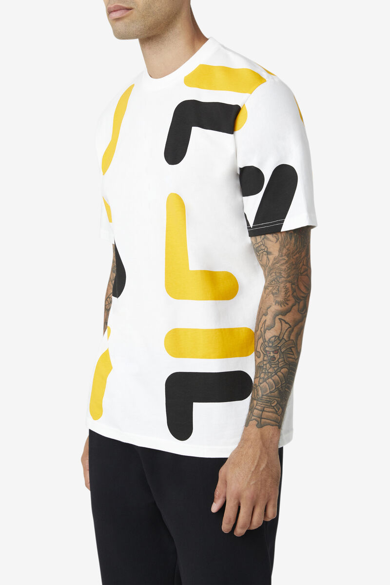 White / Gold / Black Men's Fila Bennet T Shirts | 6fNu7Z4y5AD