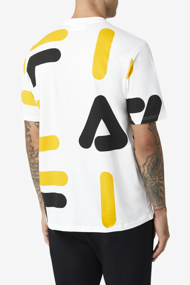 White / Gold / Black Men's Fila Bennet T Shirts | 6fNu7Z4y5AD