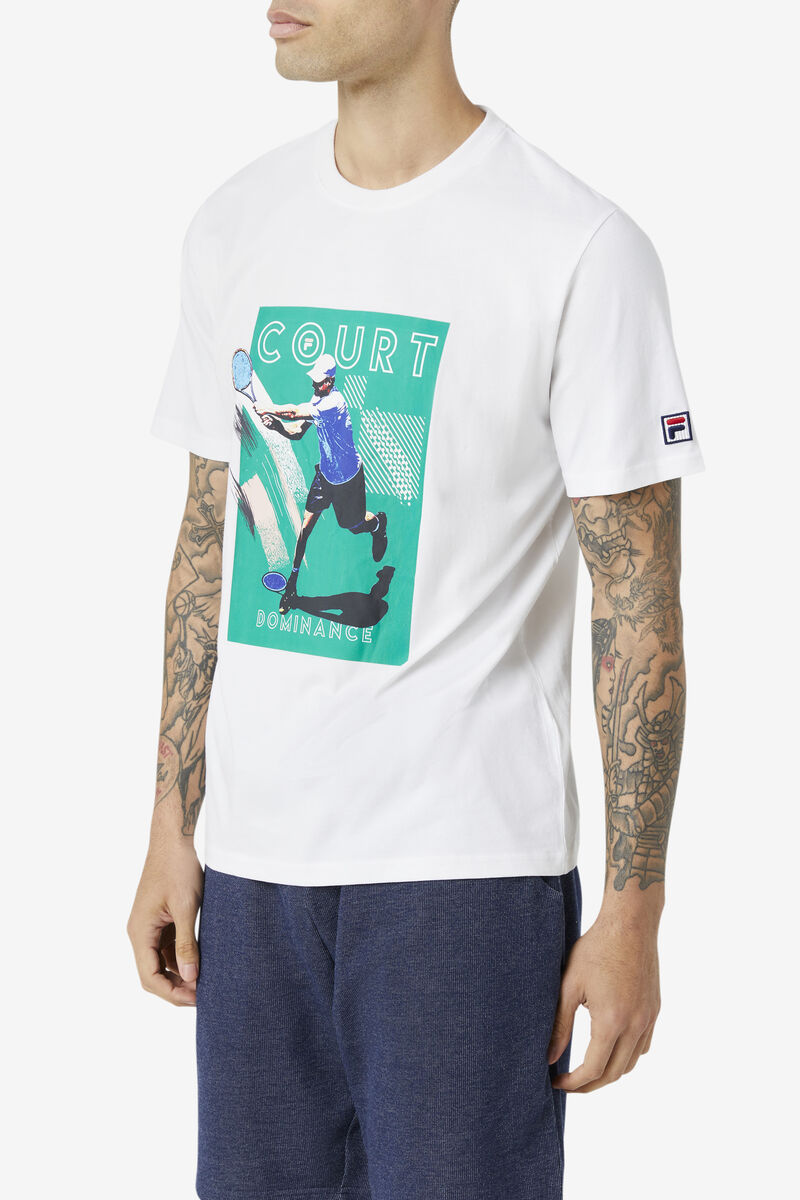 White / Green Men's Fila Court Dominance T Shirts | JihVaytor3J