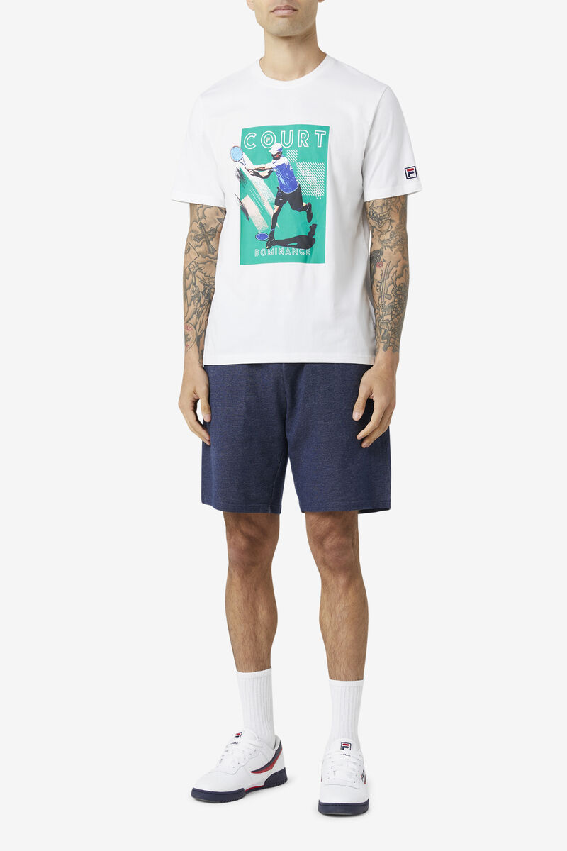 White / Green Men's Fila Court Dominance T Shirts | JihVaytor3J