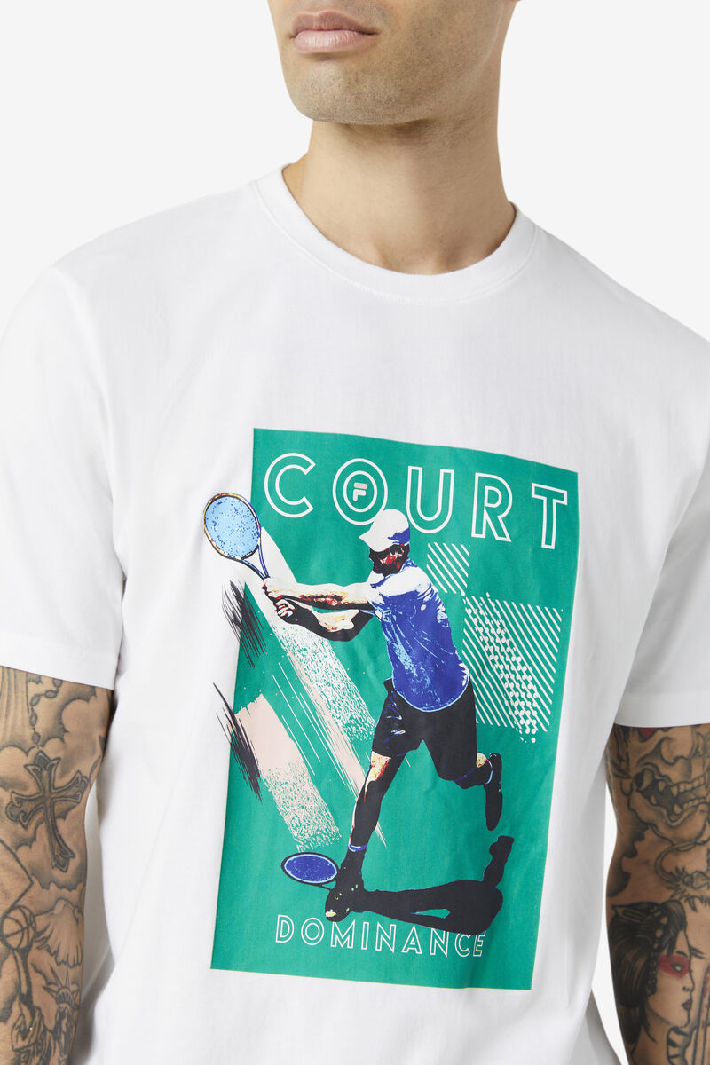 White / Green Men's Fila Court Dominance T Shirts | JihVaytor3J