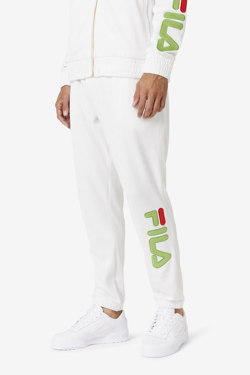 White / Green / Red Men's Fila Mansur Velour Pant Tracksuits | WeFfOSC8ReV