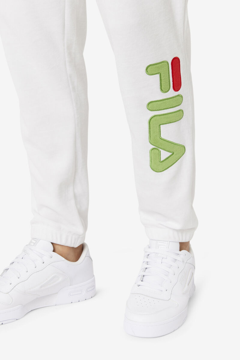 White / Green / Red Men's Fila Mansur Velour Pant Tracksuits | WeFfOSC8ReV