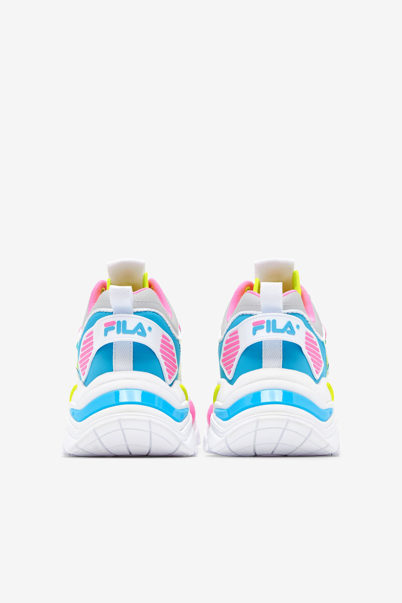 White / Grey / Yellow Women's Fila Cage Mid Mixed Media Trainers | fGYNgQkC8bk